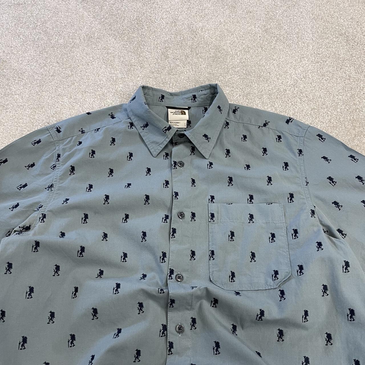 North Face funky pattern short sleeve shirt blue grey TNF surf style summer festival shirt