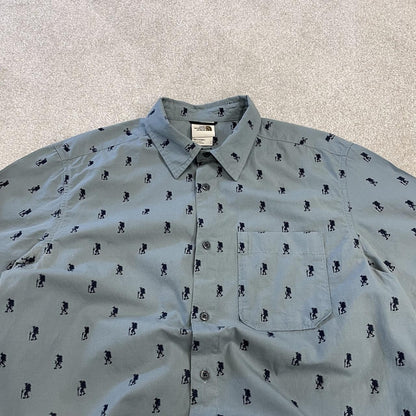 North Face funky pattern short sleeve shirt blue grey TNF surf style summer festival shirt