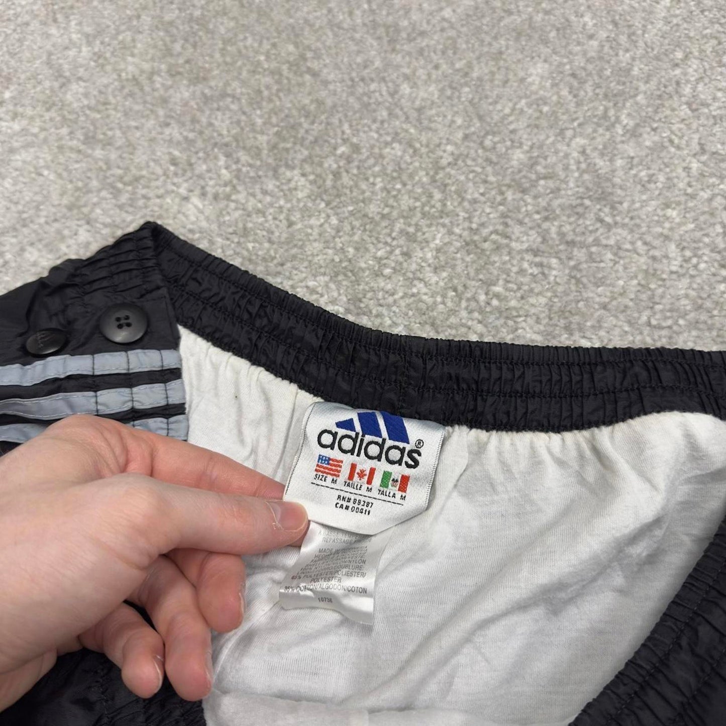 Vintage Y2K baggy Adidas tracksuit bottoms black Wide-leg embroidered lined leg popper track pants