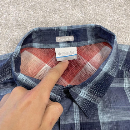 Columbia checkered surf shirt short sleeve navy Y2K festival style button down summer shirt
