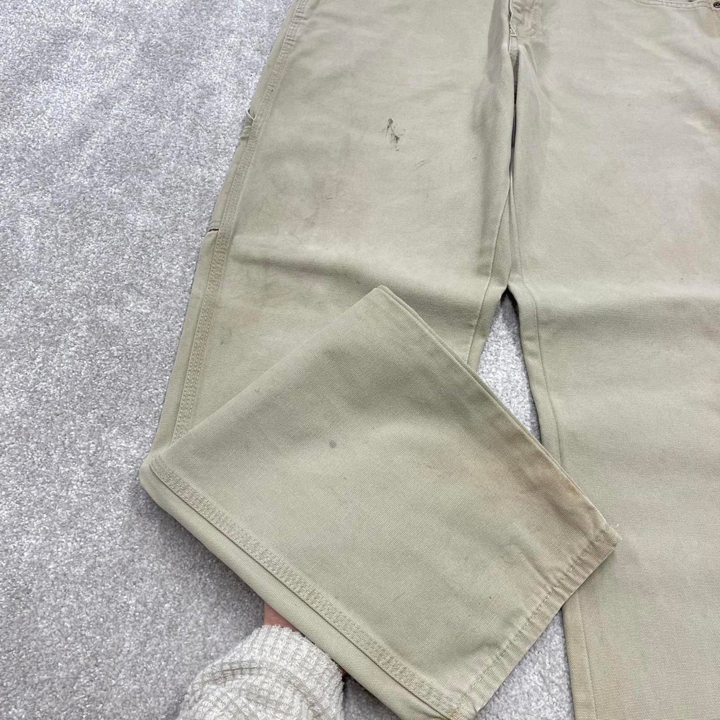 Beige Dickies carpenter jeans W33L32 loose baggy canvas cargo 90s skate style pants