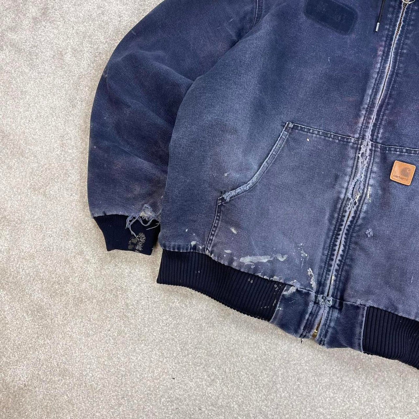 Vintage navy Carhartt hooded active jacket XL technical canvas 90s style skater bomber
