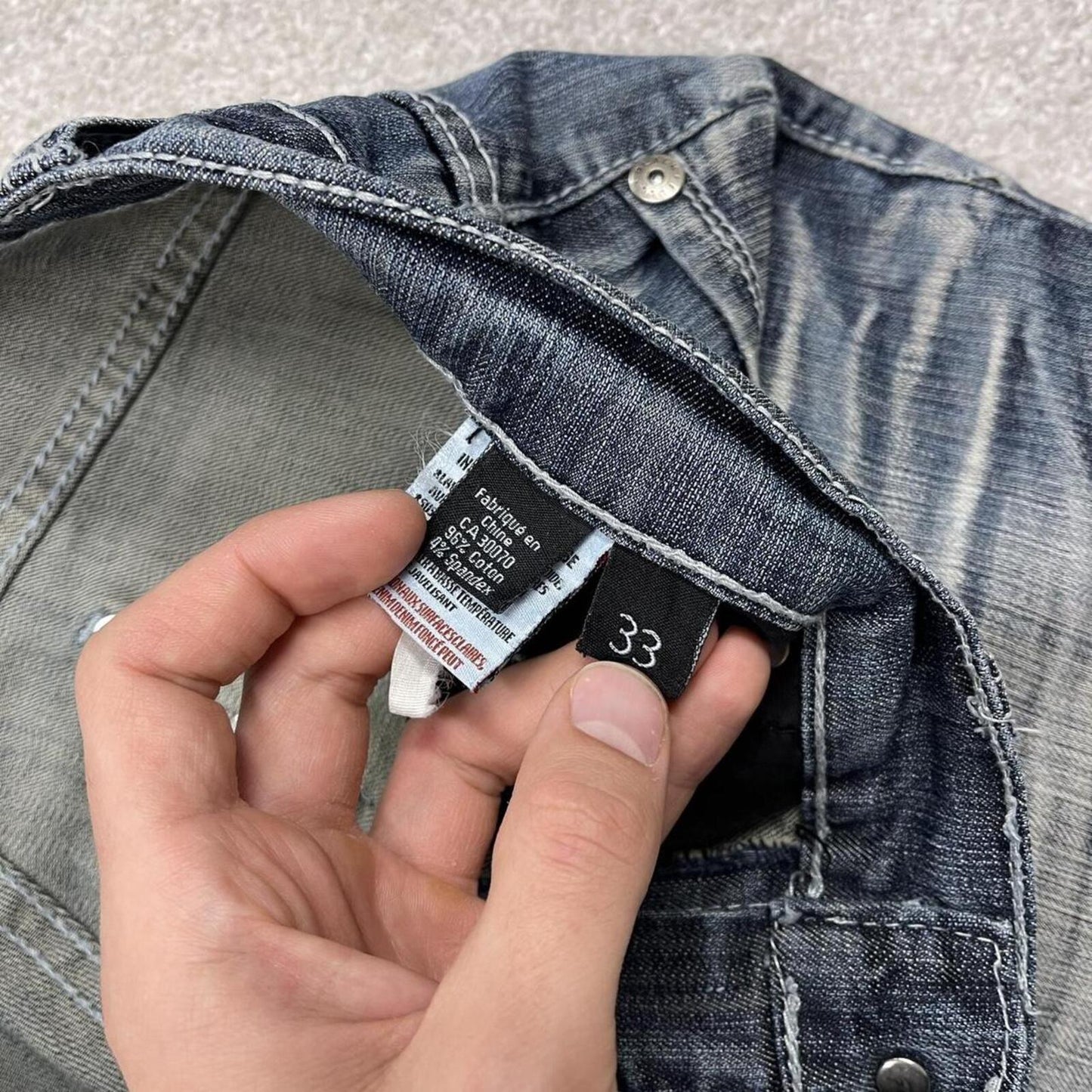 Y2k embroidered denim shorts blue W33 Black Bull summer festival jorts stitch detail