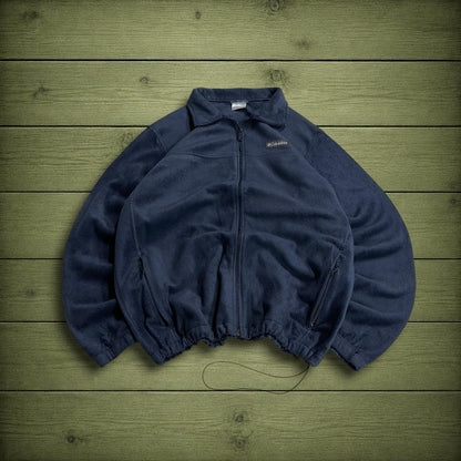 Y2K Columbia technical fleece embroidered navy Full zip up boxy fit toggle adjustable waist fleece