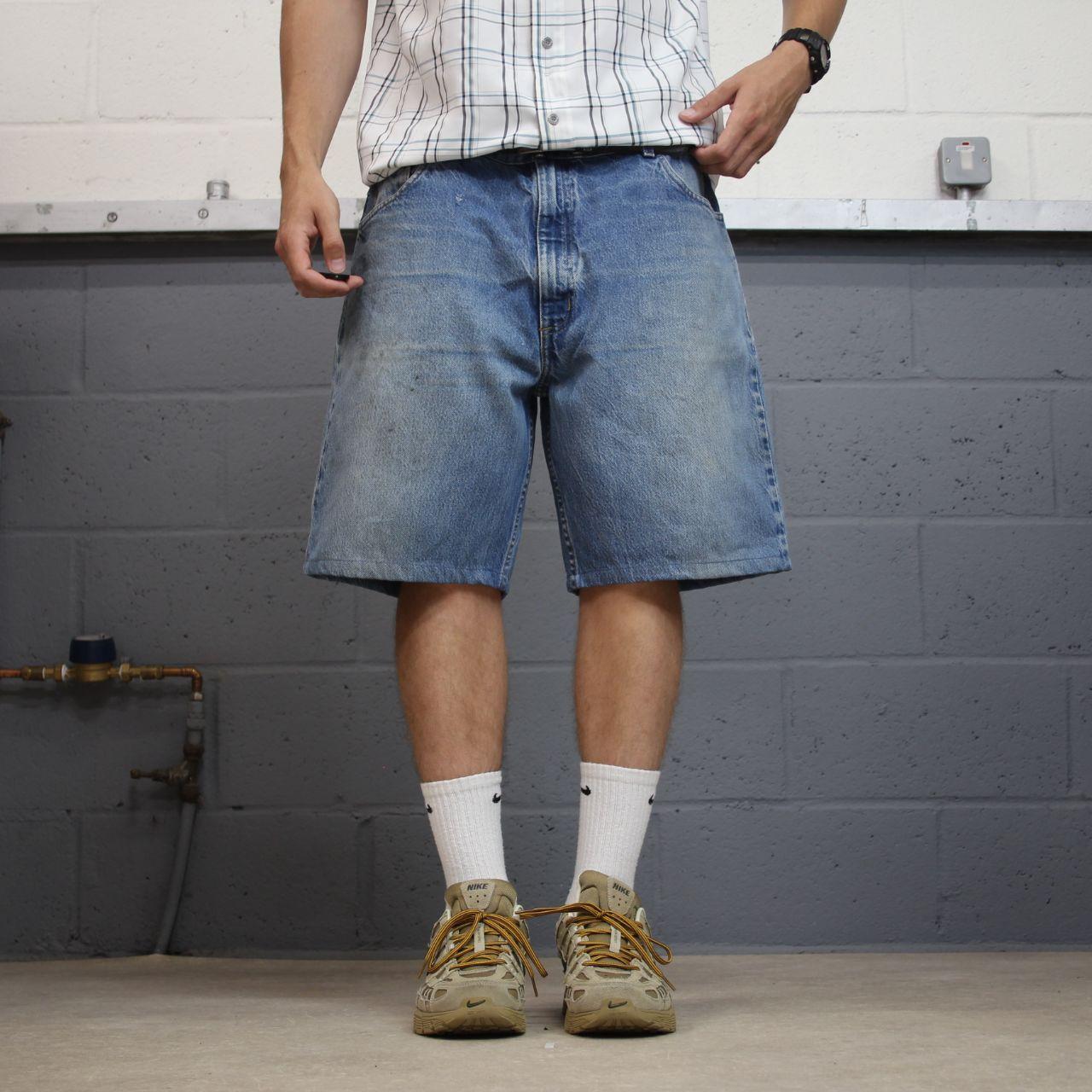 Carhartt denim shorts y2k faded blue Loose skater style work jorts