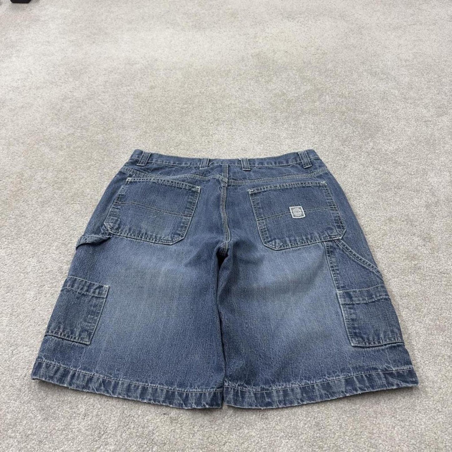Denim carpenter shorts cargo loose blue Faded Glory skater style surf jorts