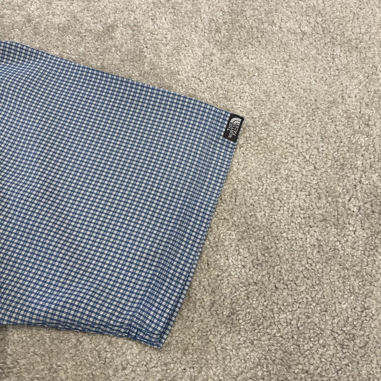North Face boxy checkered short sleeve shirt y2k blue TNF technical surf style check button summer