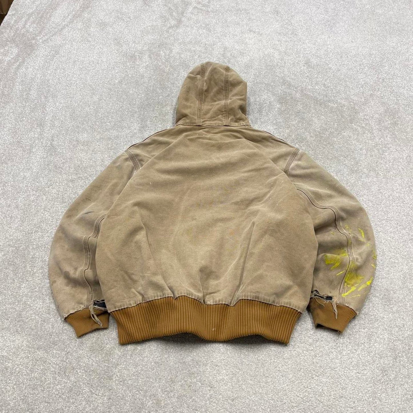 Vintage Carhartt hooded active jacket XL tan brown canvas 90s style skater bomber workwear