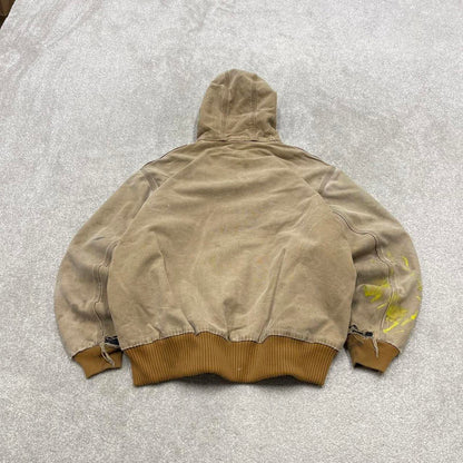 Vintage Carhartt hooded active jacket XL tan brown canvas 90s style skater bomber workwear