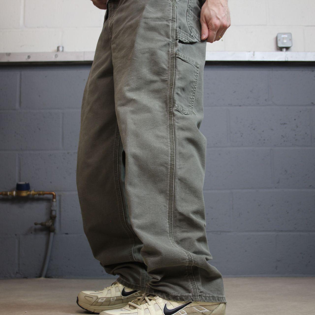 Green Carhartt carpenter jeans baggy W34L30 Loose fit American workwear skate pants utility pockets