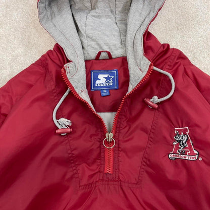 Alabama Crimson Tide Starter jacket XL red pullover hooded half zip nfl windbreaker bomber