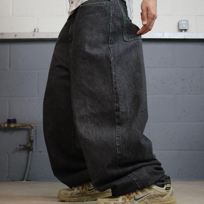 Cross Colours extra baggy jeans W36L34 black tapered barrel fit legs YA DIG vintage Hip Hop pants