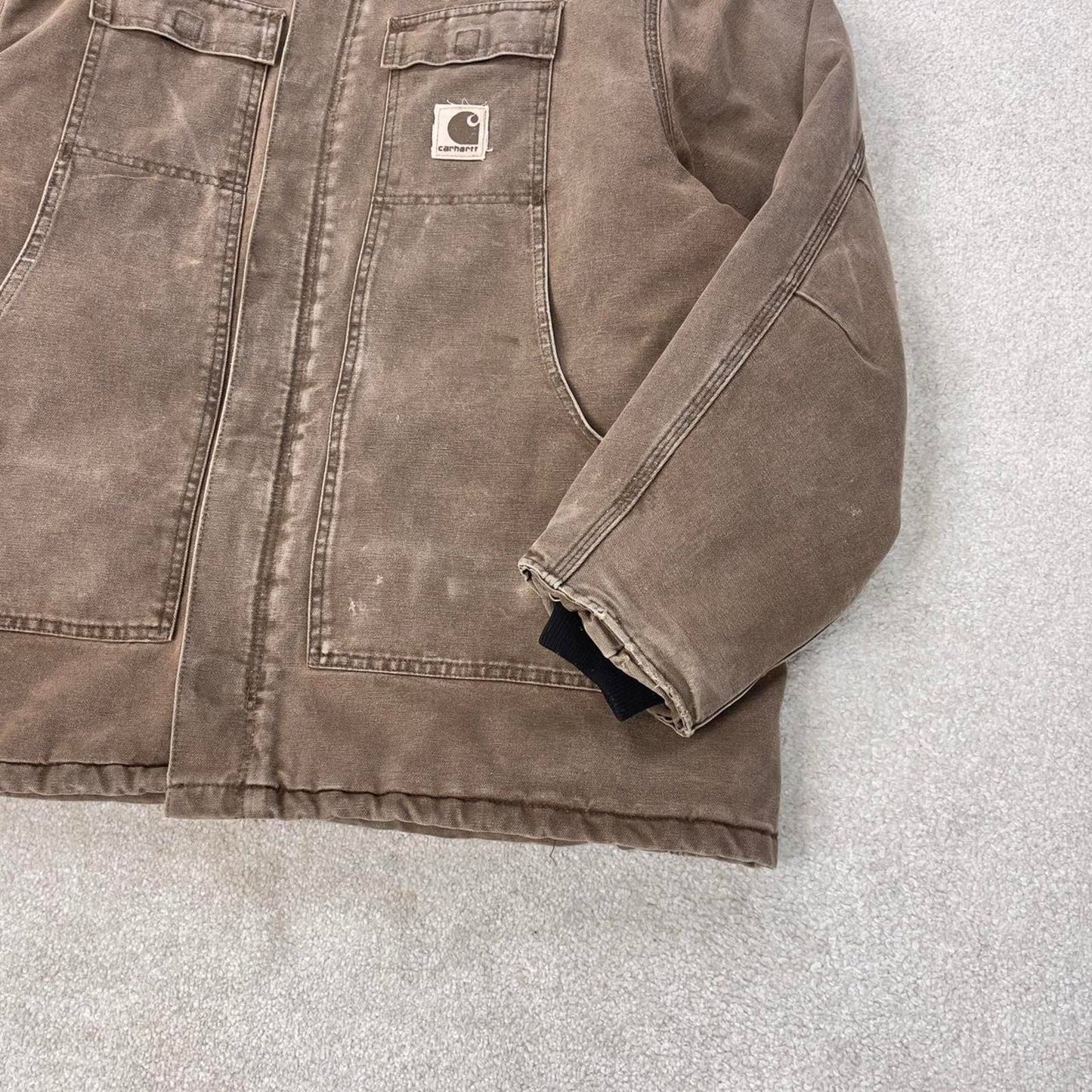 Vintage brown Carhartt jacket 2XL - canvas arctic quilt lined chore coat collar sandstone