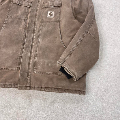 Vintage brown Carhartt jacket 2XL - canvas arctic quilt lined chore coat collar sandstone