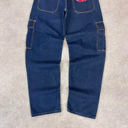 Blue embroidered Wake cargo jeans W25L33 y2k style cargos