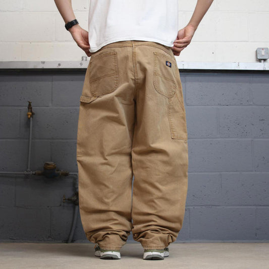 Baggy Dickies carpenter jeans W40L34 faded tan wide leg canvas cargos