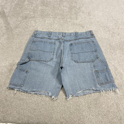 Cut denim cargo shorts carpenter blue Faded Glory frayed skater style jorts