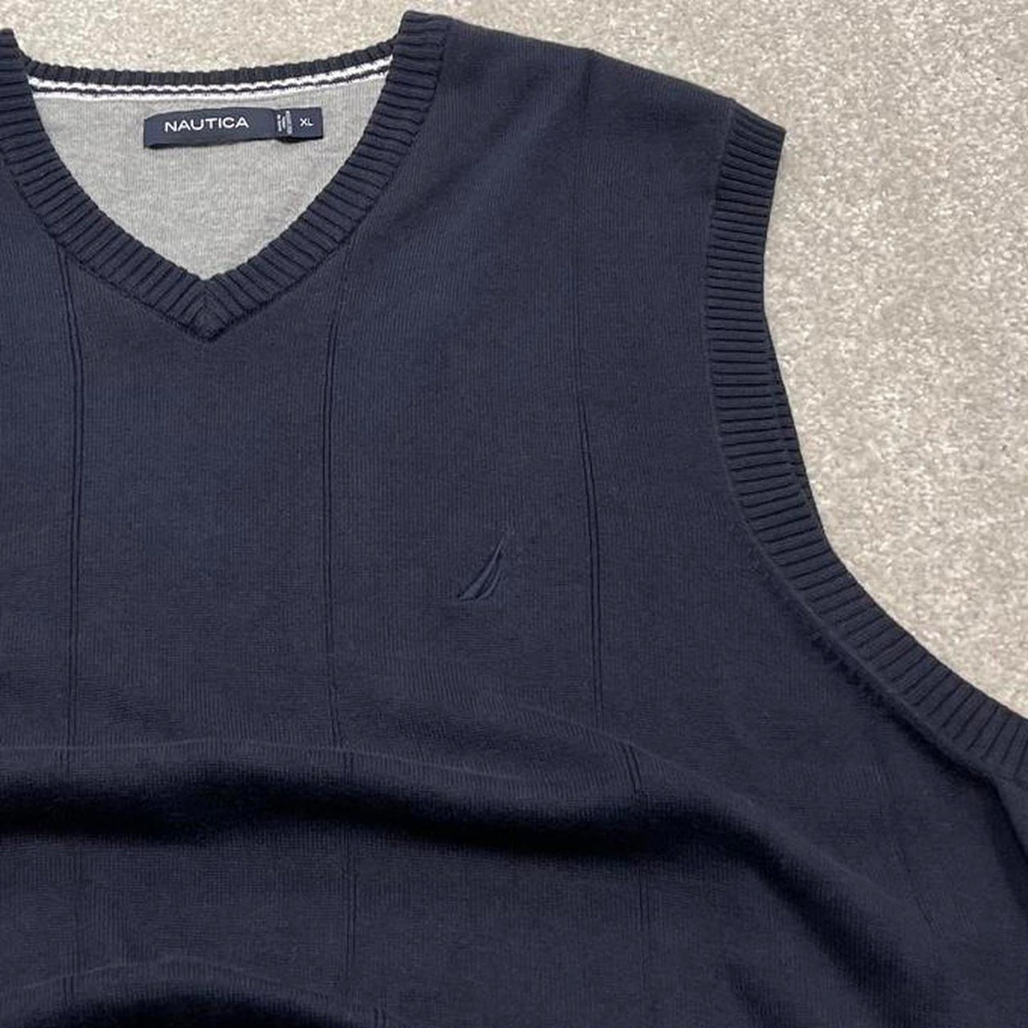 Y2k Nautica knit sweater vest XL men's navy knitted grandad V neck pull over y2k 00s style
