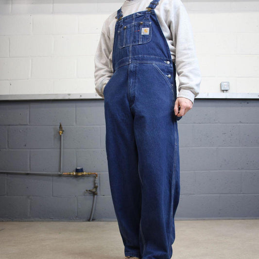 Carhartt denim dungarees y2k blue overalls loose festival / skate wear bib & brace utility workwear