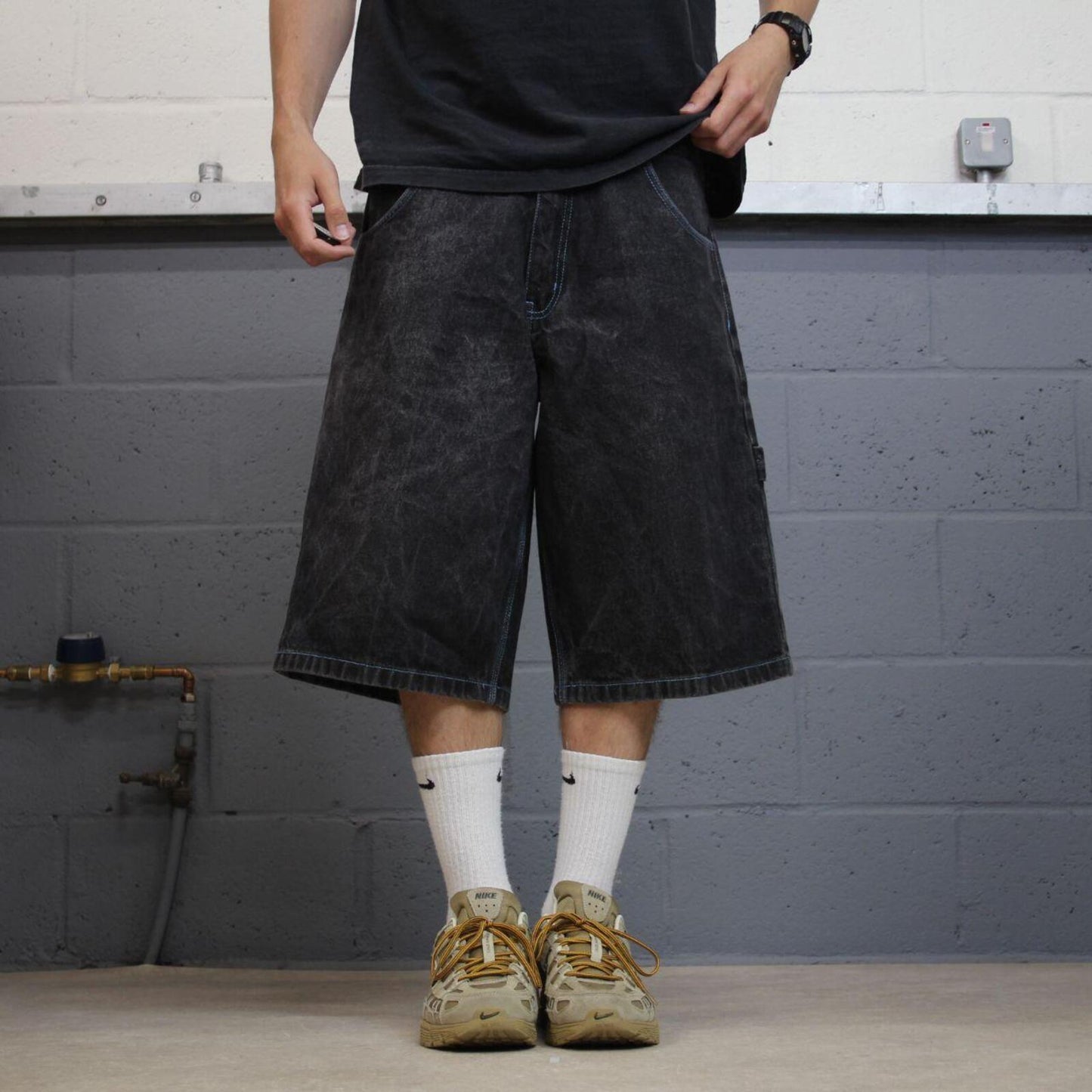Y2k baggy MECCA denim shorts black Proper baggy loose skater carpenter jorts