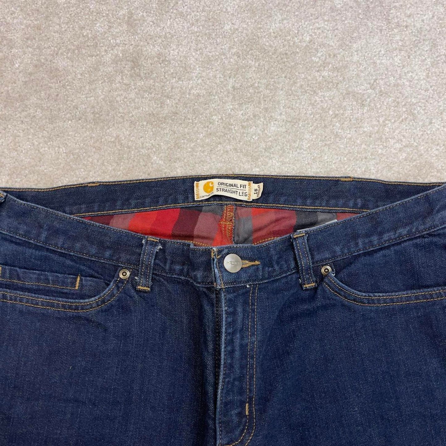 Blue Carhartt capri jeans size 16 W36L23 women's y2k 90s style flannel lined