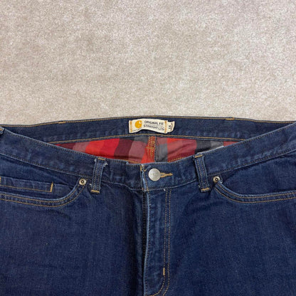 Blue Carhartt capri jeans size 16 W36L23 women's y2k 90s style flannel lined