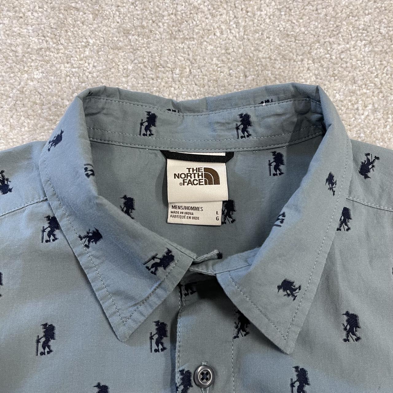 North Face funky pattern short sleeve shirt blue grey TNF surf style summer festival shirt