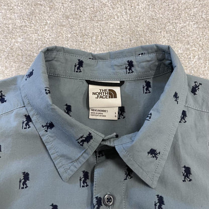 North Face funky pattern short sleeve shirt blue grey TNF surf style summer festival shirt
