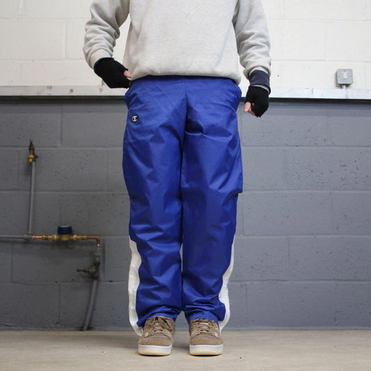 Y2k Champion tracksuit bottoms blue Small mens loose 00s joggers logo trackies sporty style