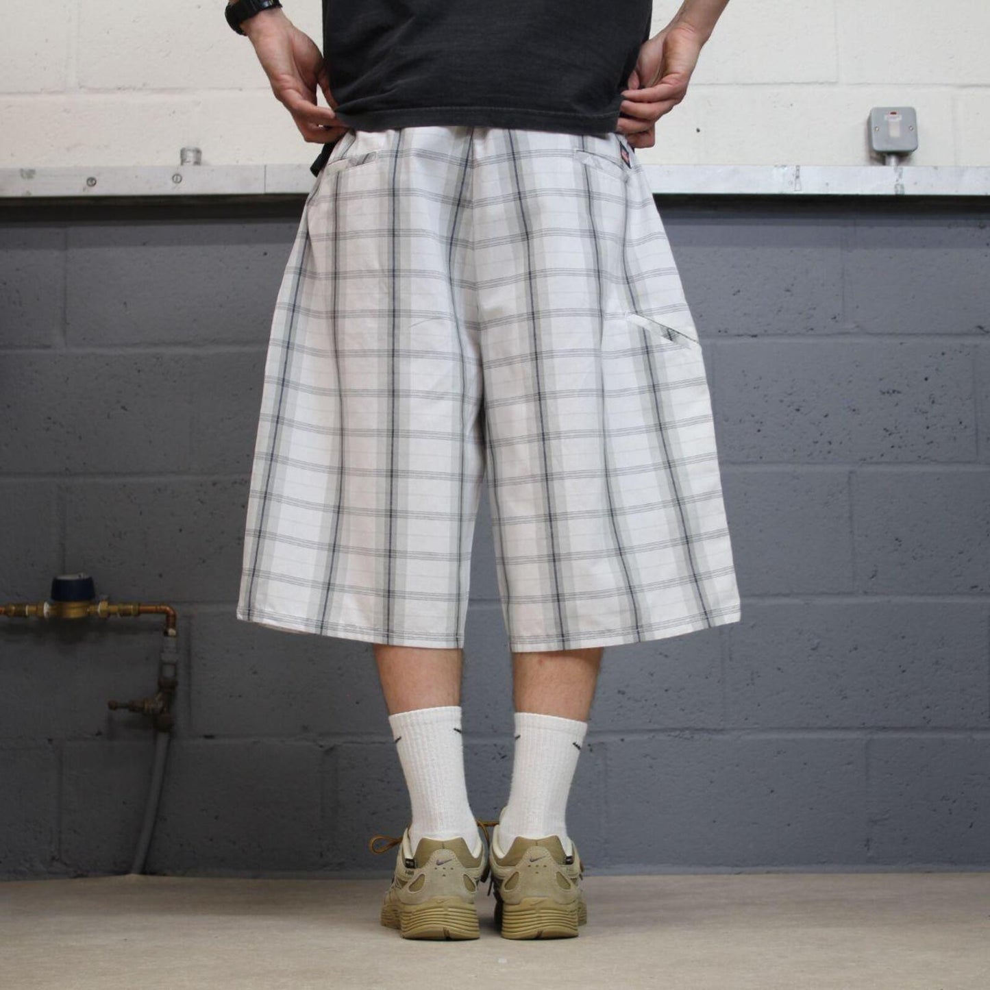 Dickies baggy checkered shorts carpenter white Check surf style skater shorts long wide leg