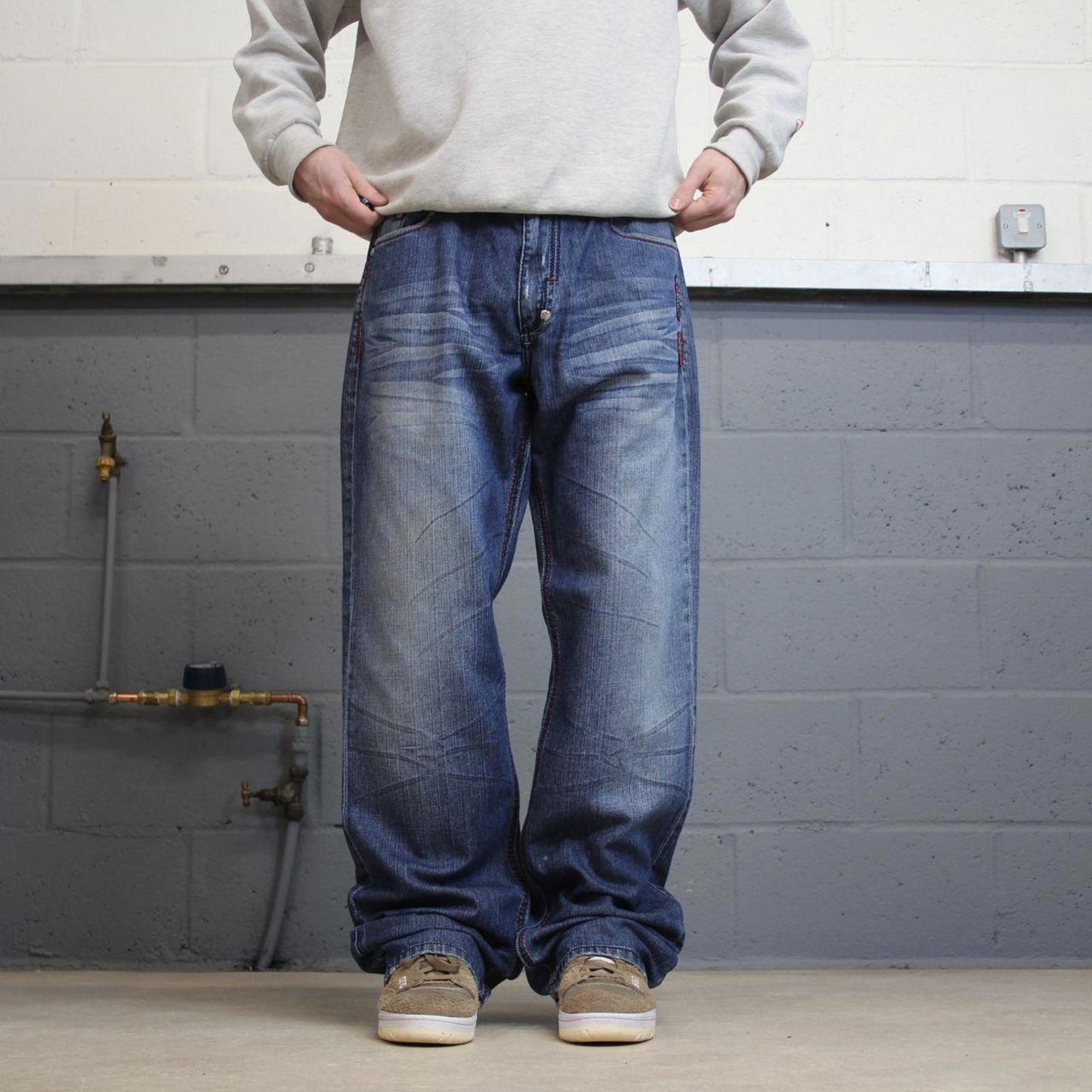 90s y2k Makaveli jeans W36L31 loose blue denim embroidered skate style hip hop pants