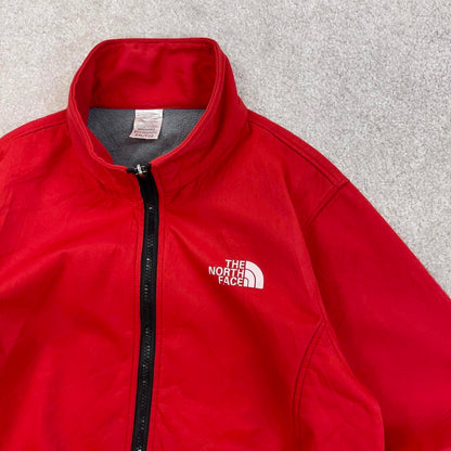 Red fleece lined windbreaker jacket Medium full zip up coat y2k style adjustable waist