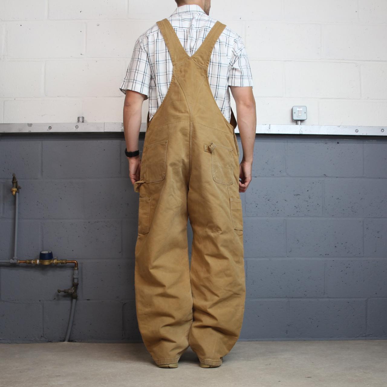 Vintage Carhartt dungarees tan brown overalls Quilt lined bib & brace utility workwear