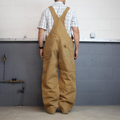 Vintage Carhartt dungarees tan brown overalls Quilt lined bib & brace utility workwear