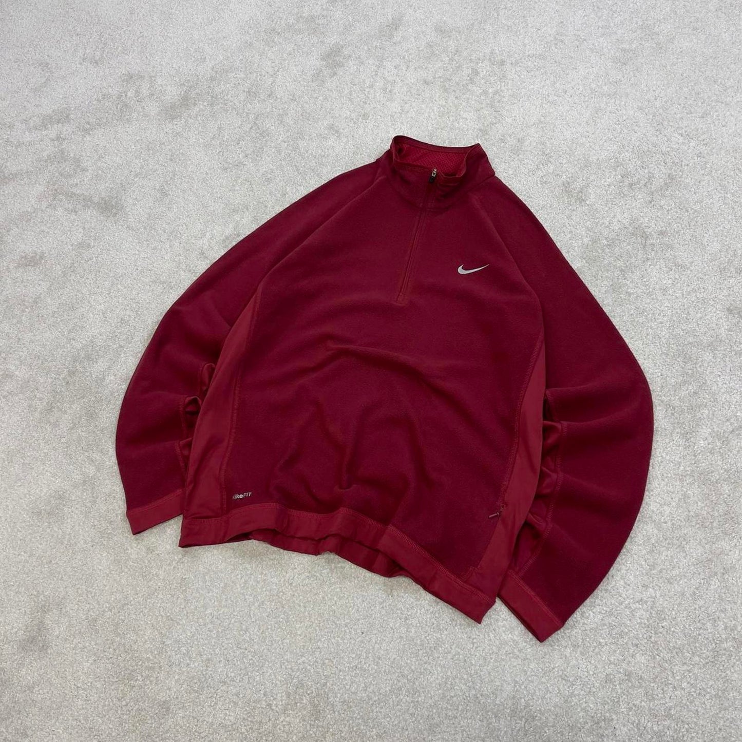 Red Nike FIT Therma technical pullover fleece Large embroidered swoosh logo autumn y2k style