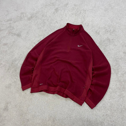 Red Nike FIT Therma technical pullover fleece Large embroidered swoosh logo autumn y2k style