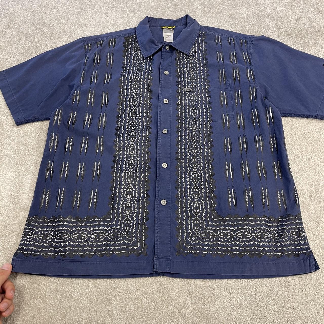 North Face funky pattern short sleeve shirt navy TNF boxy surf style summer festival shirt
