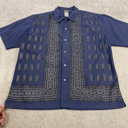 North Face funky pattern short sleeve shirt navy TNF boxy surf style summer festival shirt