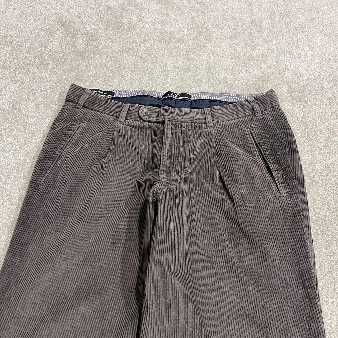 Hiltl pleated corduroy pants loose khaki grey Thick wide wale chunky jumbo cord trousers
