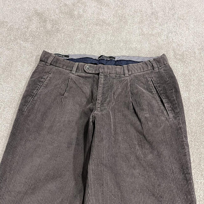 Hiltl pleated corduroy pants loose khaki grey Thick wide wale chunky jumbo cord trousers