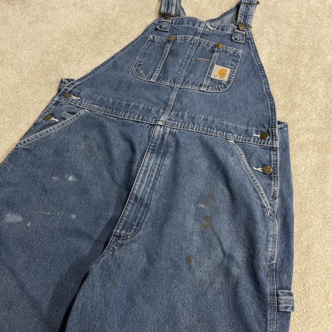 Carhartt denim short dungarees y2k blue overalls festival / skate wear bib & brace utility workwear
