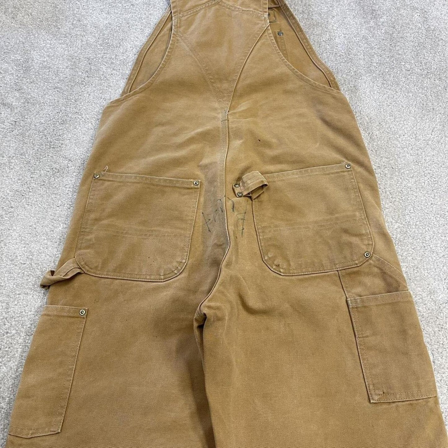 Vintage Carhartt dungarees tan brown overalls Bib & brace utility workwear farmer