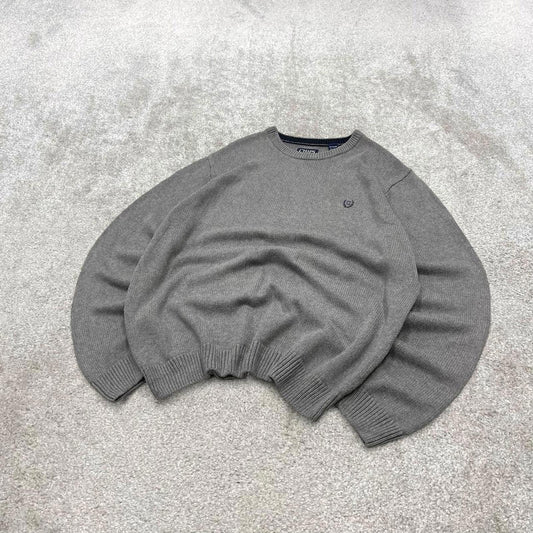 CHAPS knit sweater jumper embroidered XL men's grey knitted pull over y2k 00s style