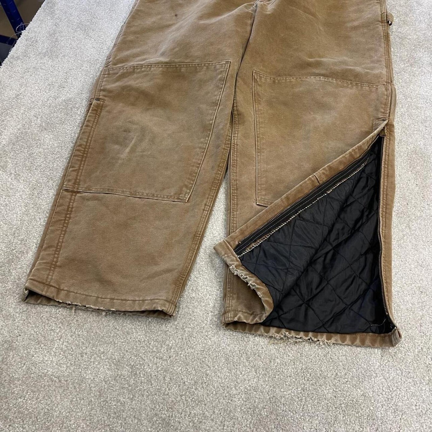 Vintage Carhartt dungarees tan brown overalls Quilted bib & brace utility workwear