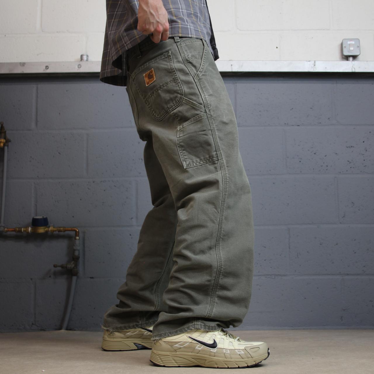 Green Carhartt carpenter jeans baggy W34L30 Loose fit American workwear skate pants utility pockets