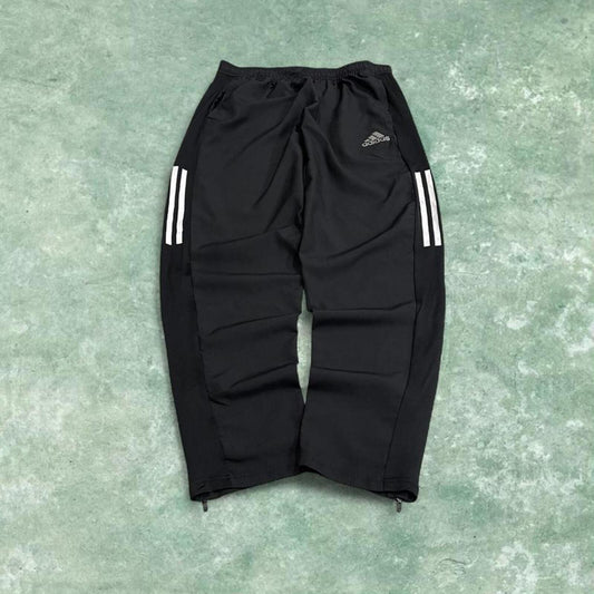 Y2k Adidas tracksuit bottoms black Lightweight drawstring track pants print logo and stripes