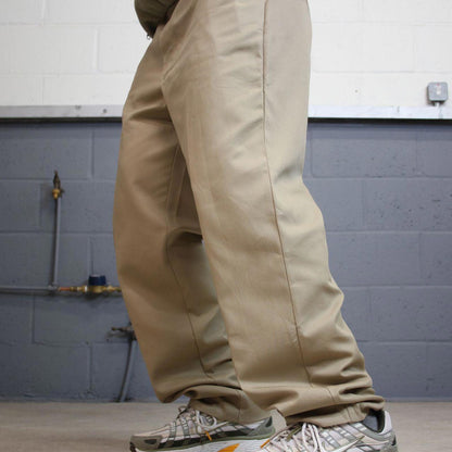 Y2k baggy work pants loose beige Chino style skate trousers Red Kap workwear patch logo