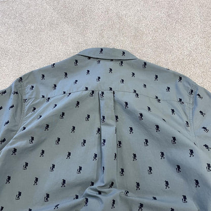 North Face funky pattern short sleeve shirt blue grey TNF surf style summer festival shirt