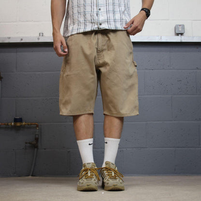 Carhartt carpenter shorts y2k tan Loose skater style canvas cargo work jorts