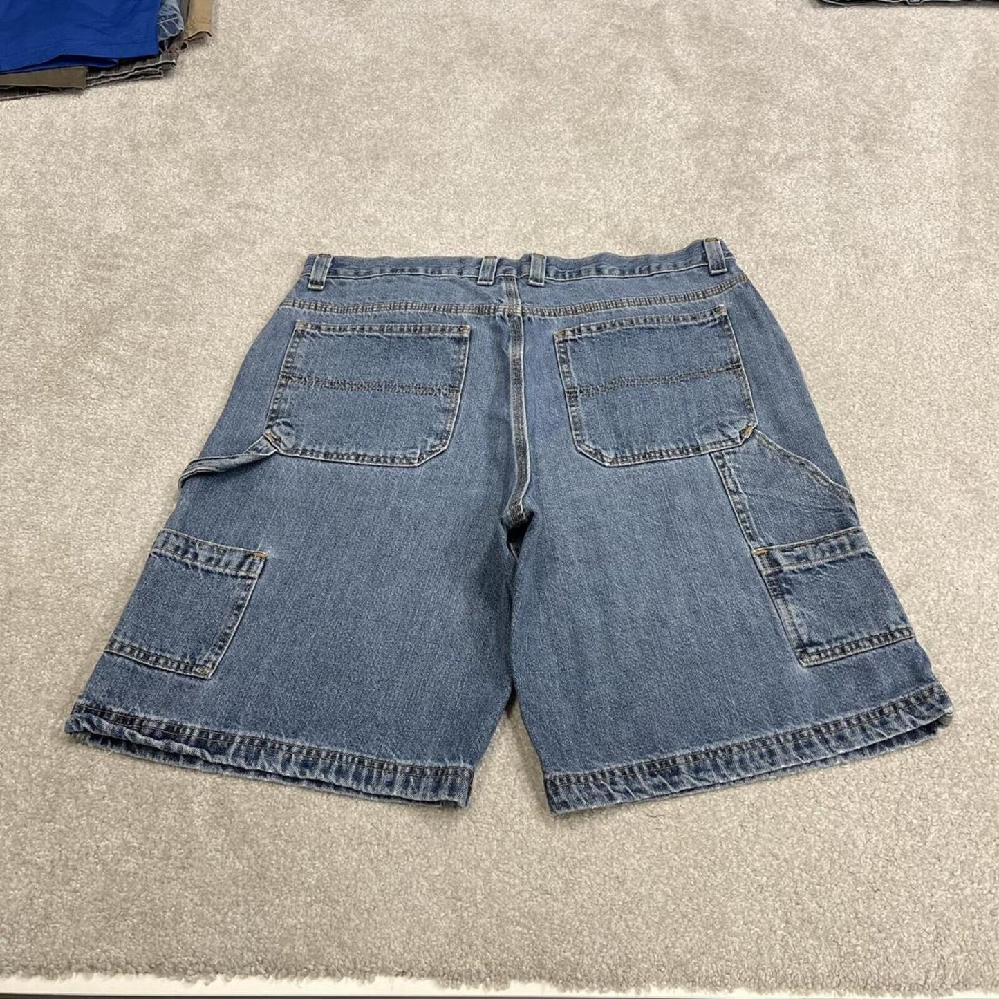 Baggy denim carpenter shorts cargo blue Faded Glory skater style surf jorts
